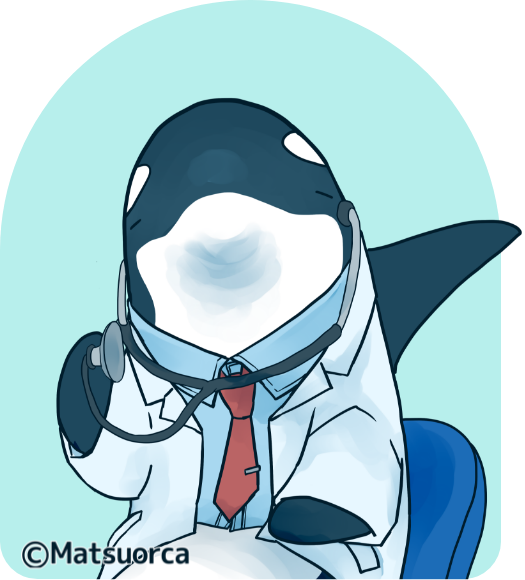 院長に模したシャチのイラスト